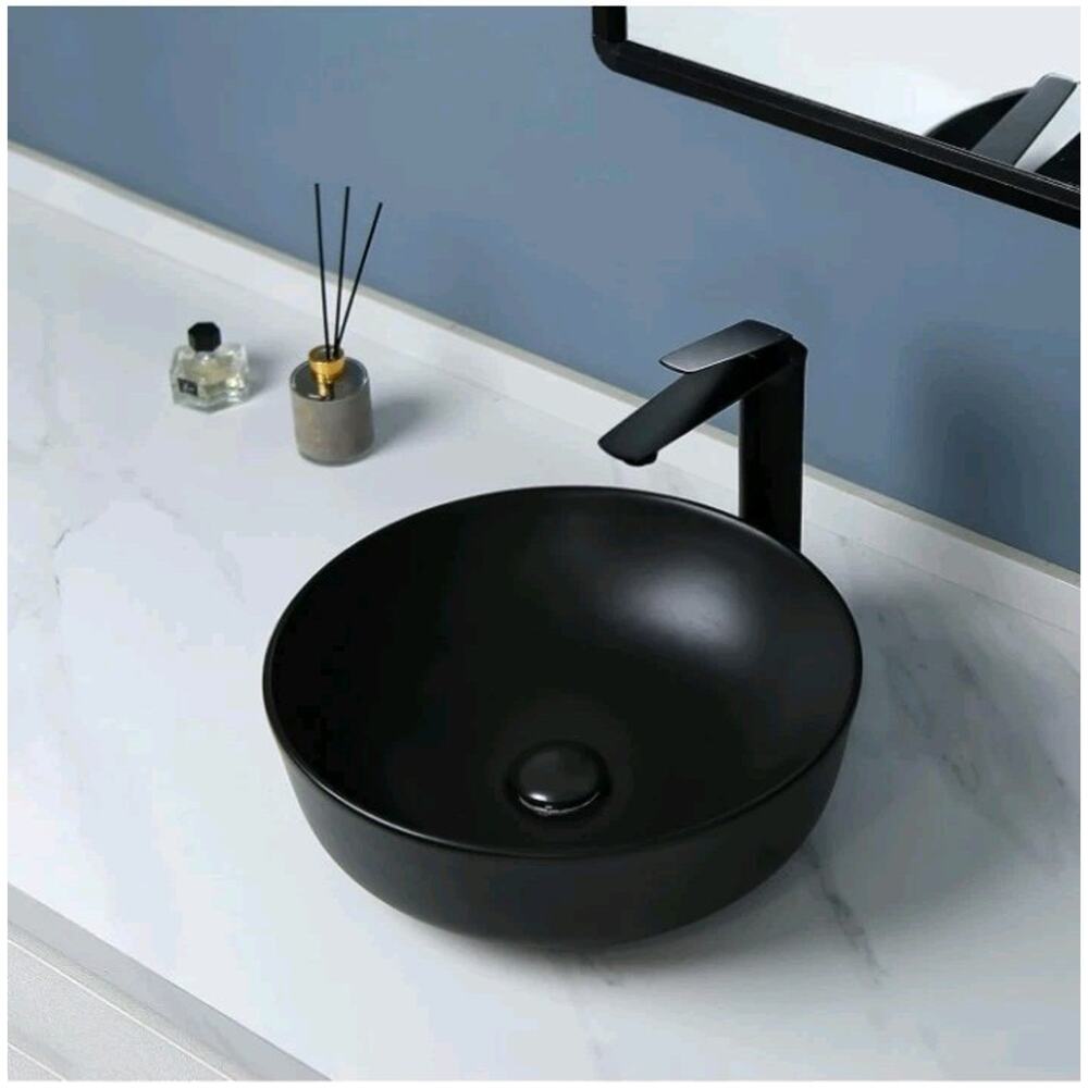 Matte Black Round Vessel Sink - Contemporary Bathroom Bowl